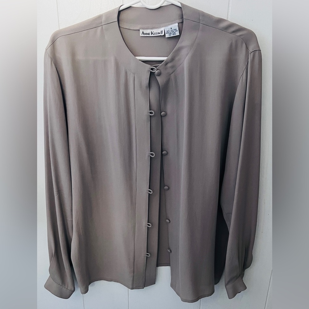 Anne Klein Sheer Taupe Blouse